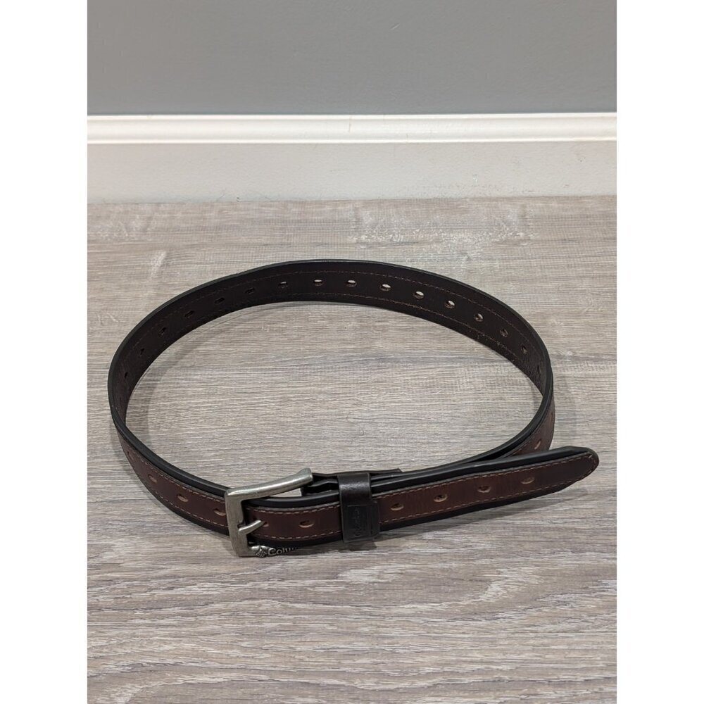 Columbia Stitched Brown 2 Tone Thick REAL Leather Work Belt -Men's Size S 30-32